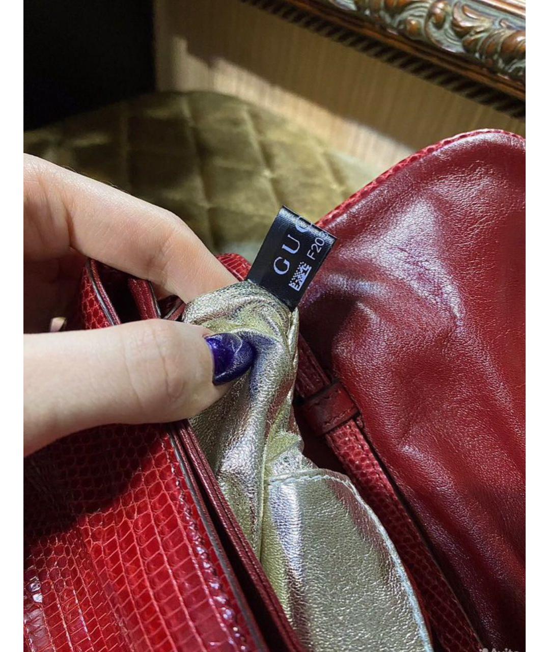 GUCCI Красная сумка с короткими ручками из экзотической кожи, фото 7