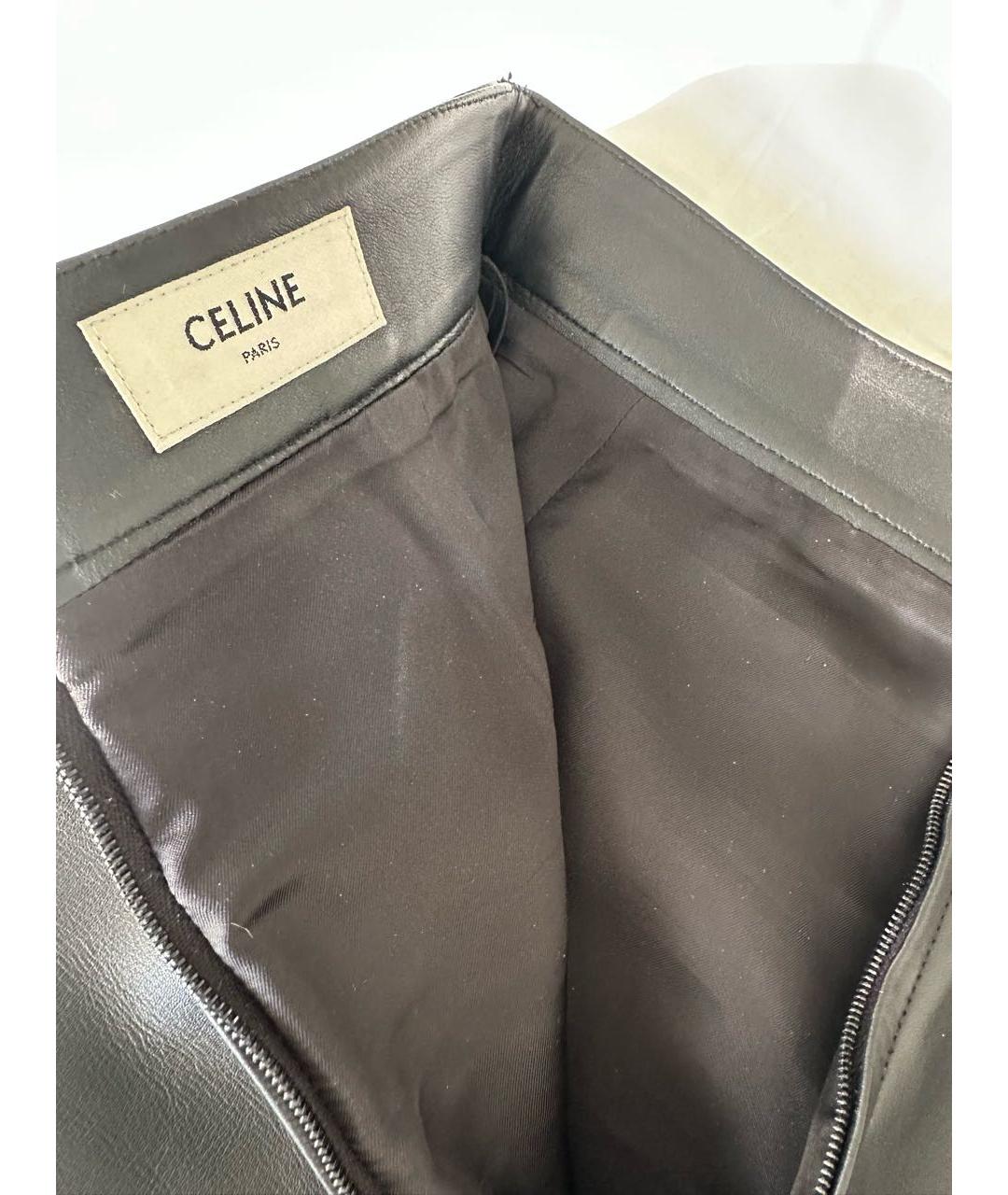 CELINE Черная кожаная юбка миди, фото 3