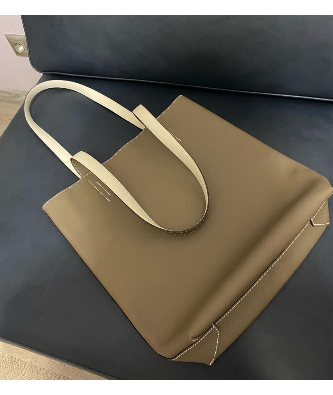 HERMES Бежевая кожаная сумка тоут, фото 5