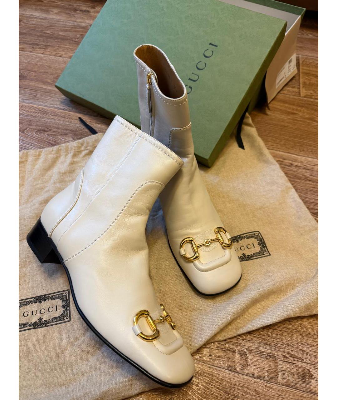 GUCCI Бежевые кожаные полусапоги, фото 8