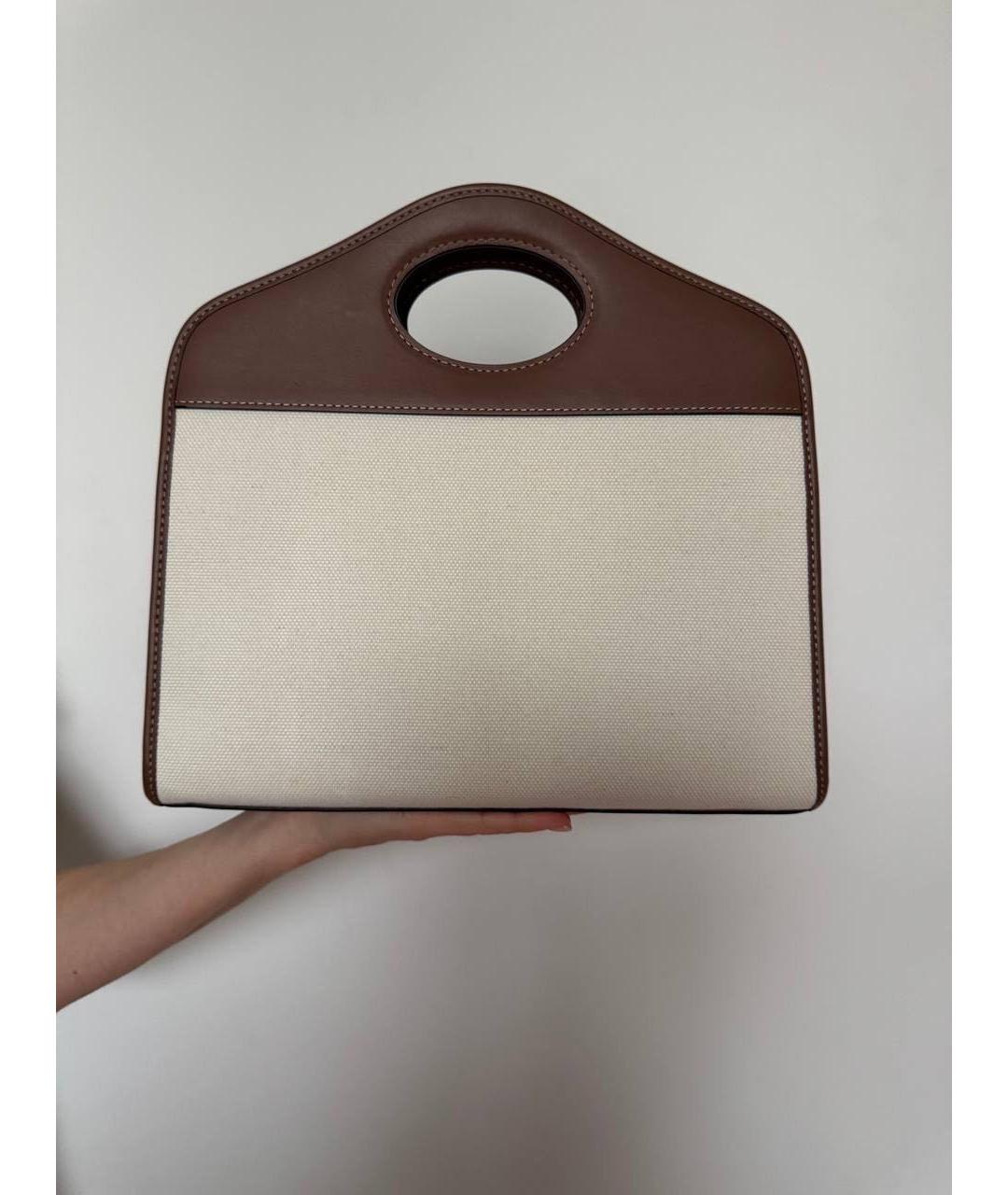 BURBERRY Бежевая тканевая сумка с короткими ручками, фото 3