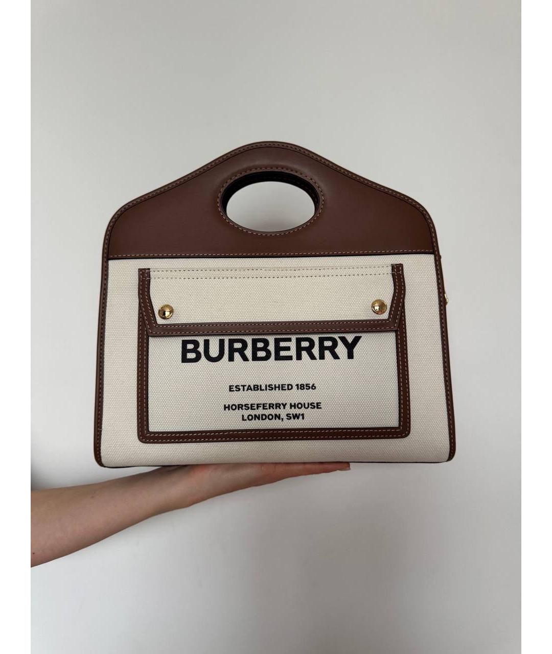 BURBERRY Бежевая тканевая сумка с короткими ручками, фото 8