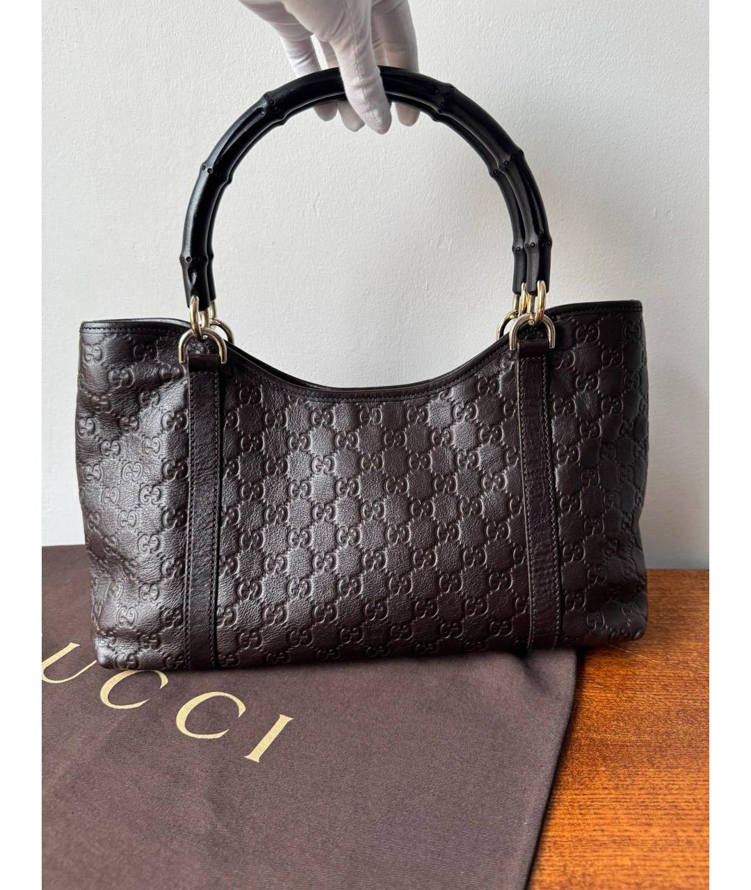 GUCCI Коричневая кожаная сумка с короткими ручками, фото 4