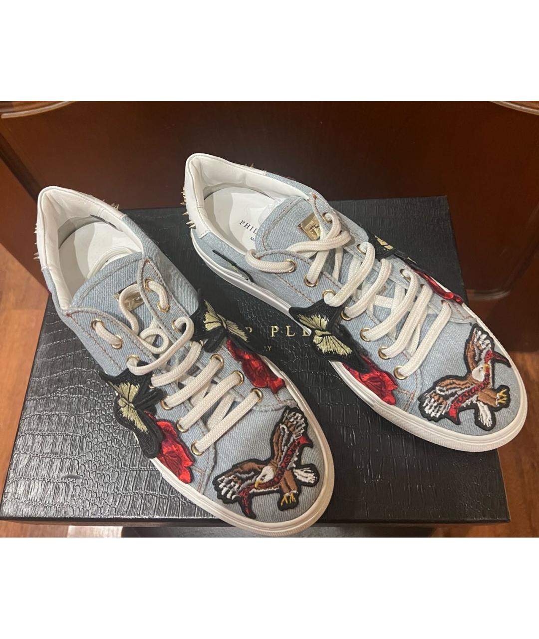 PHILIPP PLEIN Голубые кожаные кеды, фото 6