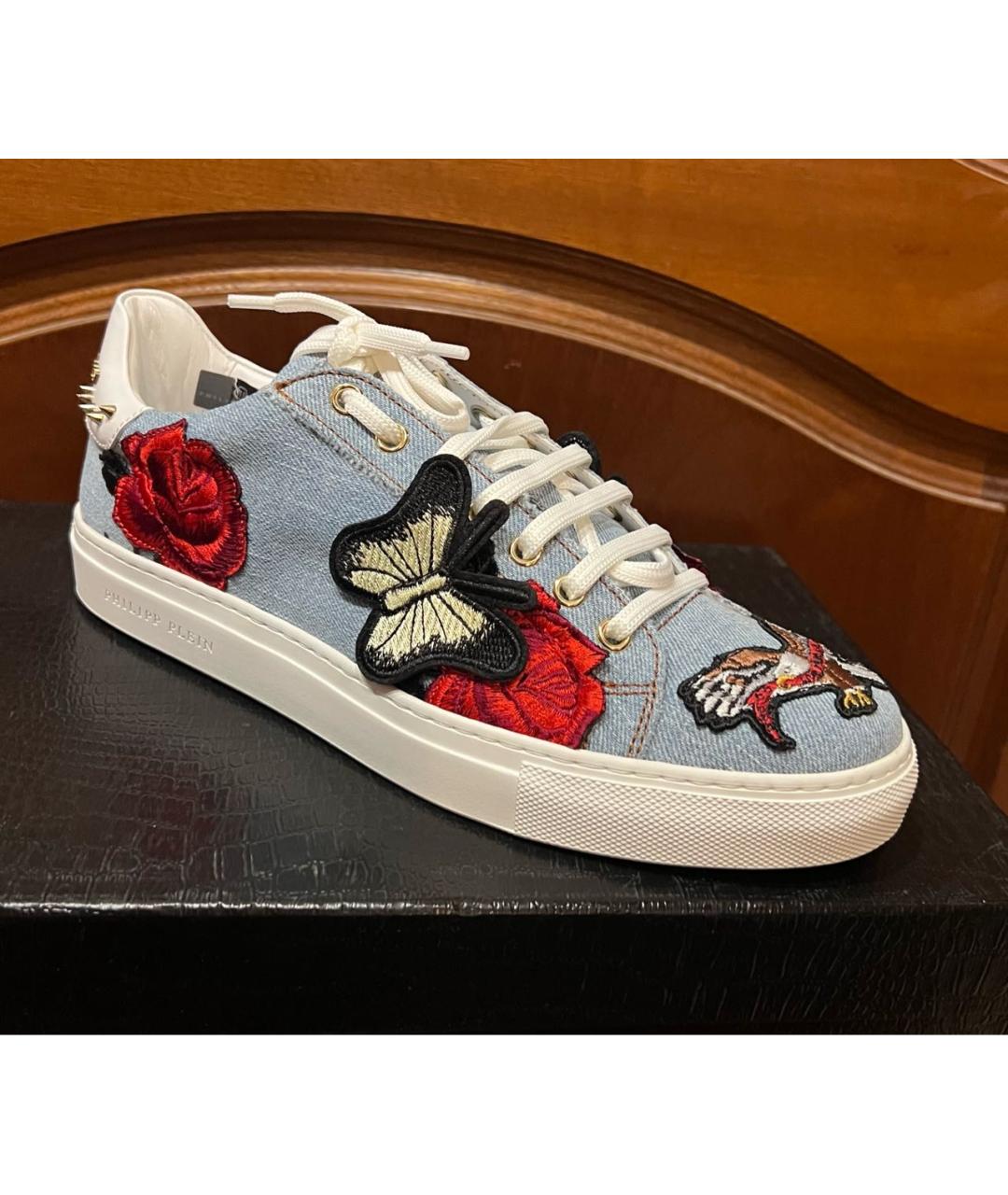 PHILIPP PLEIN Голубые кожаные кеды, фото 8