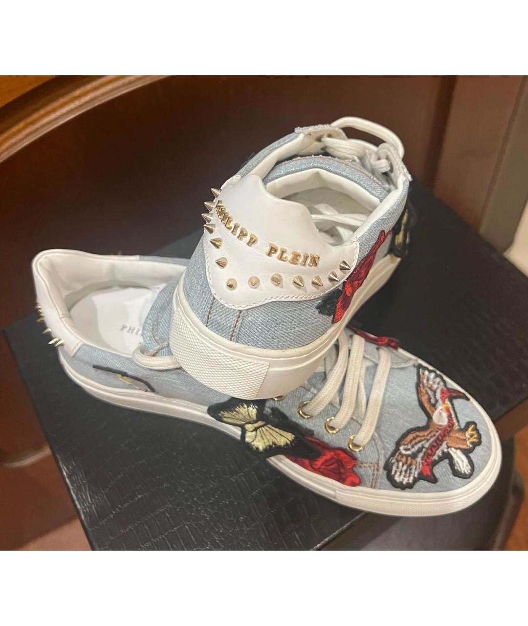 PHILIPP PLEIN Голубые кожаные кеды, фото 4
