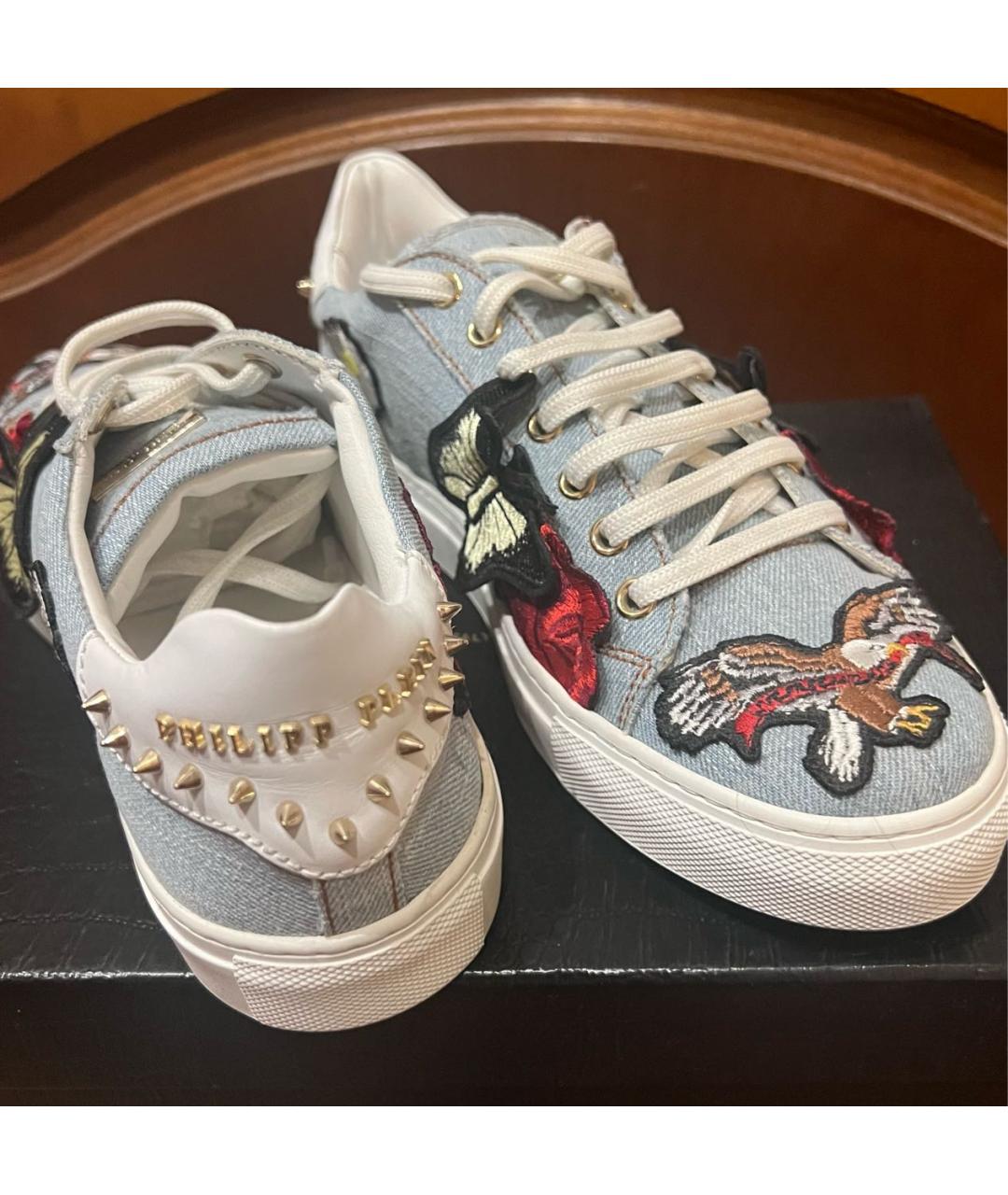 PHILIPP PLEIN Голубые кожаные кеды, фото 3