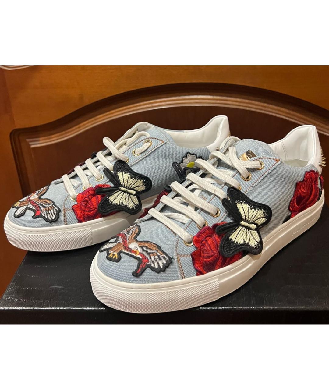 PHILIPP PLEIN Голубые кожаные кеды, фото 5
