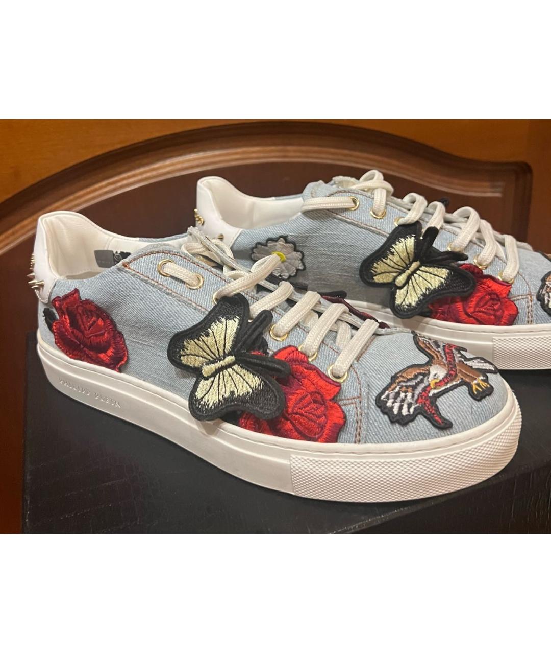 PHILIPP PLEIN Голубые кожаные кеды, фото 2