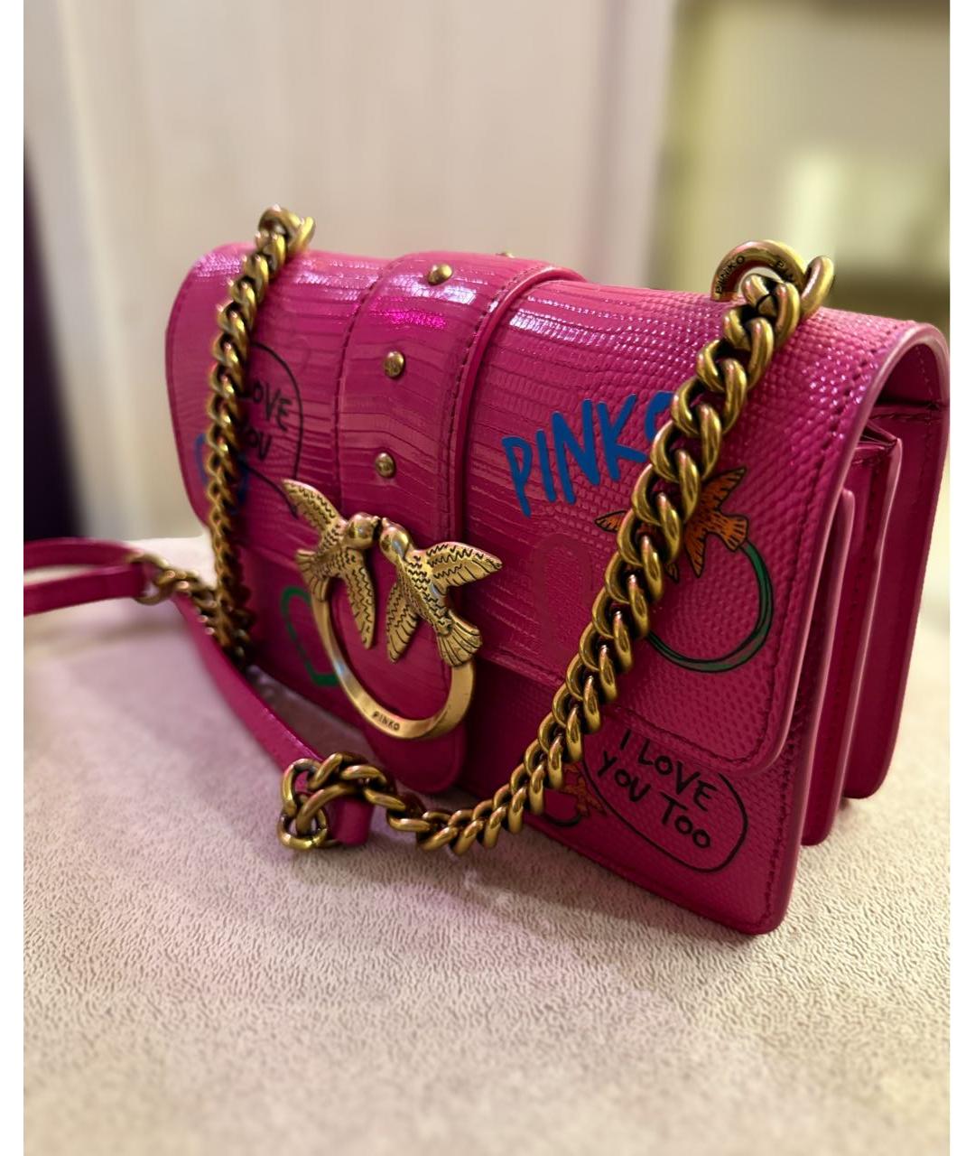 PINKO Розовая сумка через плечо из лакированной кожи, фото 5
