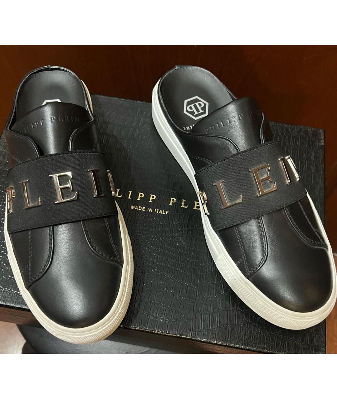 PHILIPP PLEIN Черные кожаные сабо, фото 3