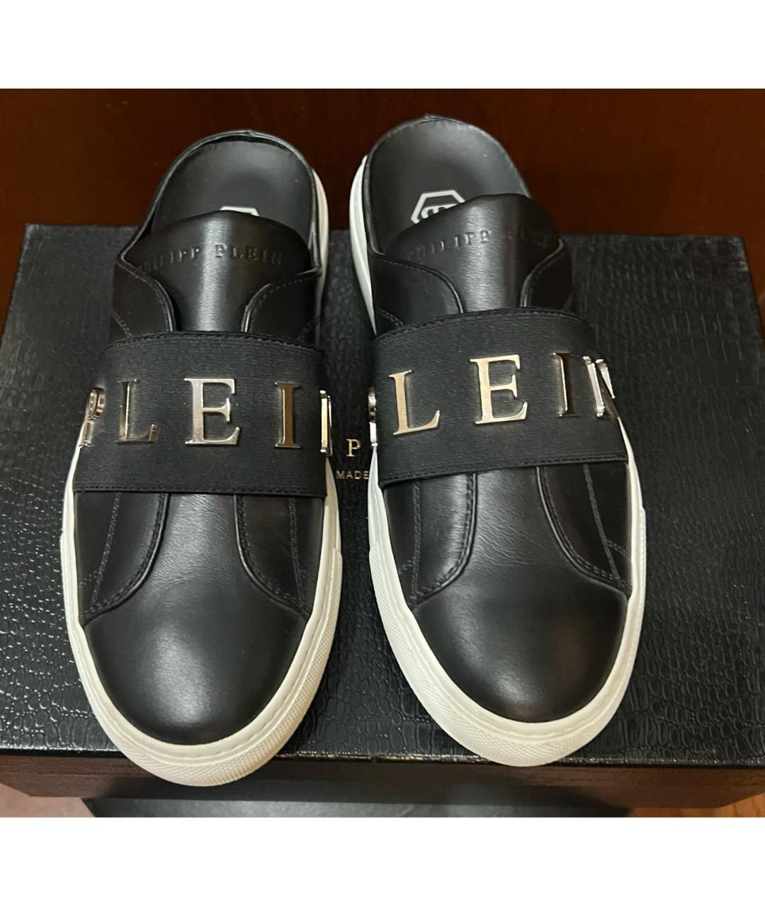 PHILIPP PLEIN Черные кожаные сабо, фото 2