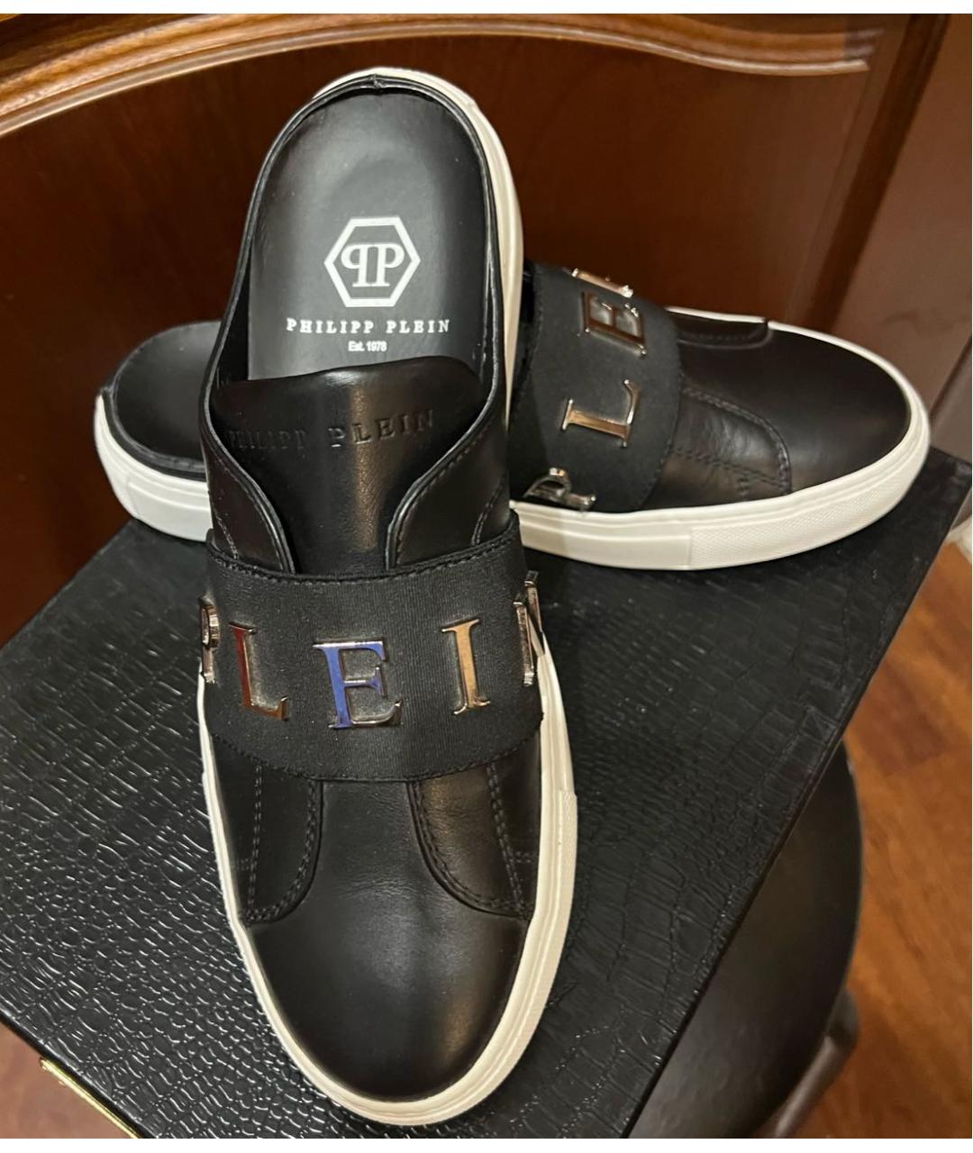 PHILIPP PLEIN Черные кожаные сабо, фото 4