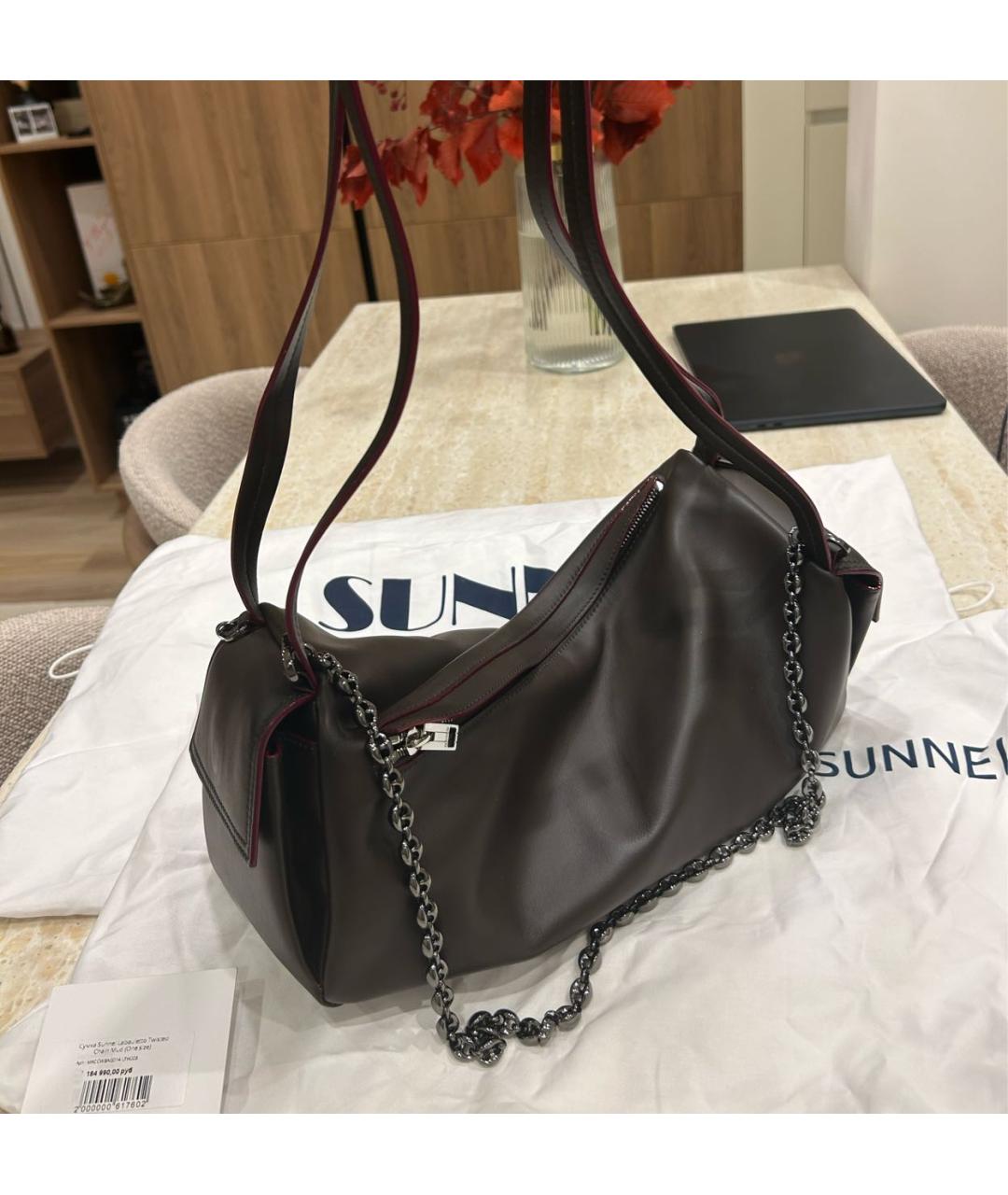 SUNNEI Коричневая кожаная сумка тоут, фото 3