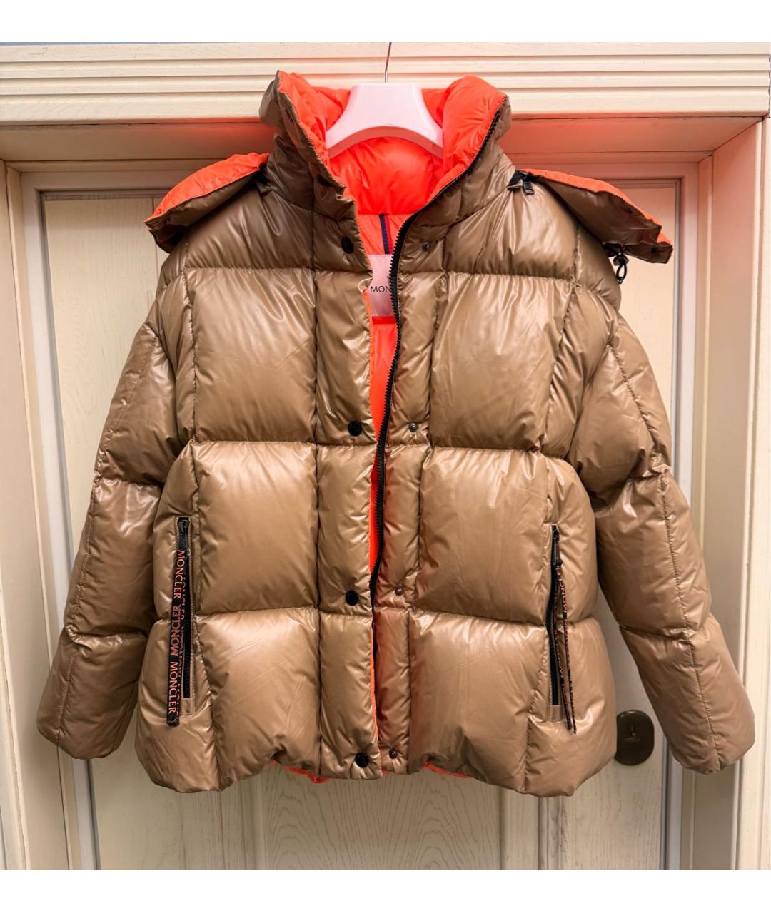 MONCLER Бежевый полиамидовый пуховик, фото 6