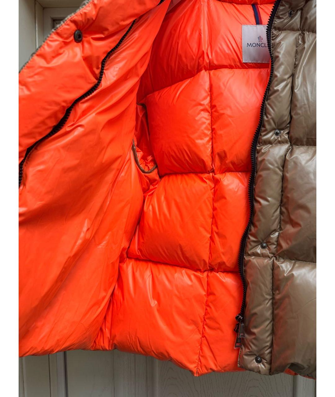 MONCLER Бежевый полиамидовый пуховик, фото 4