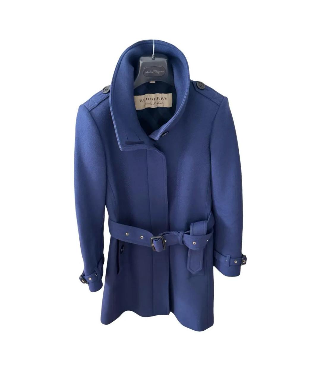 BURBERRY Темно-синее шерстяное пальто, фото 7
