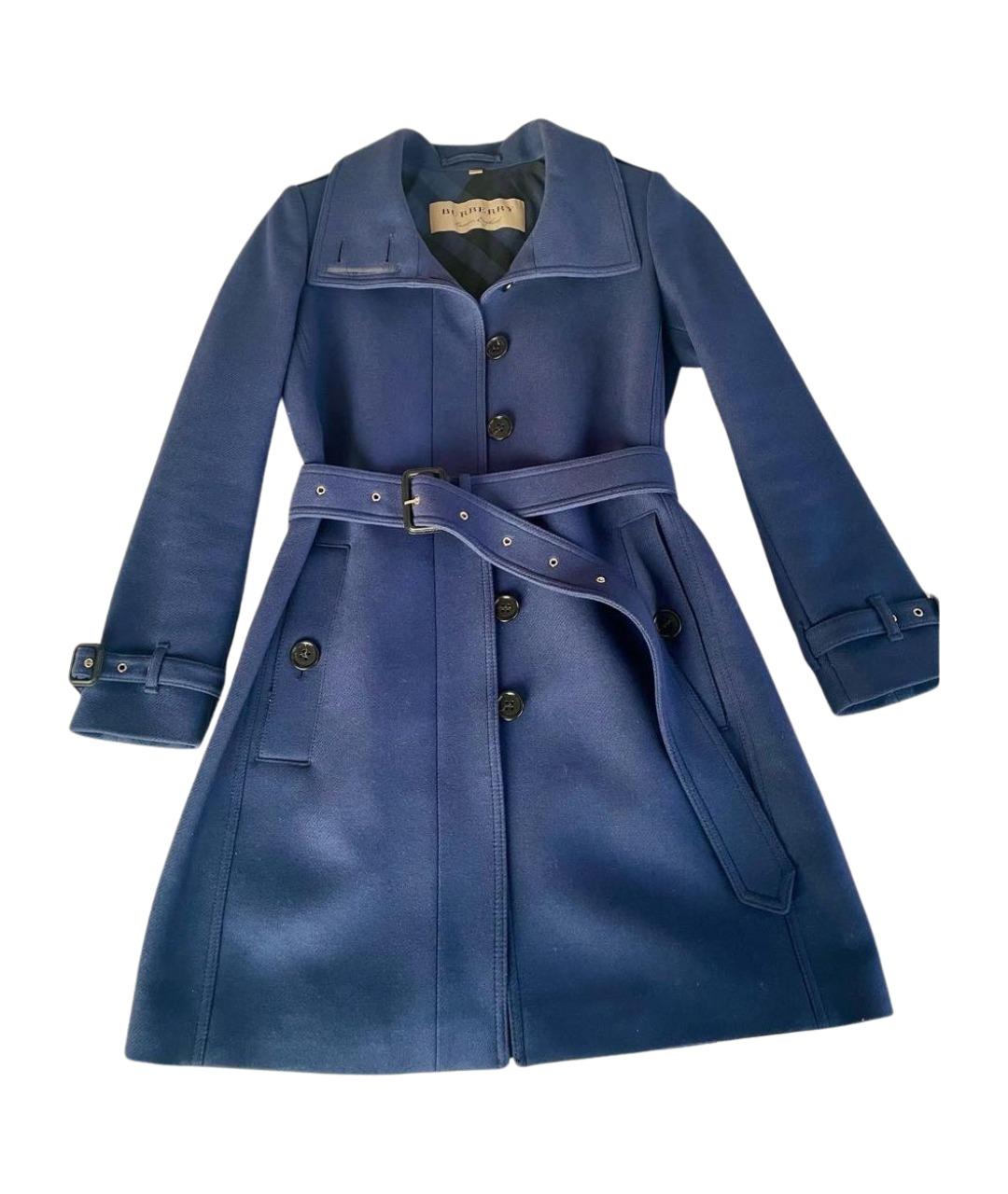 BURBERRY Темно-синее шерстяное пальто, фото 1