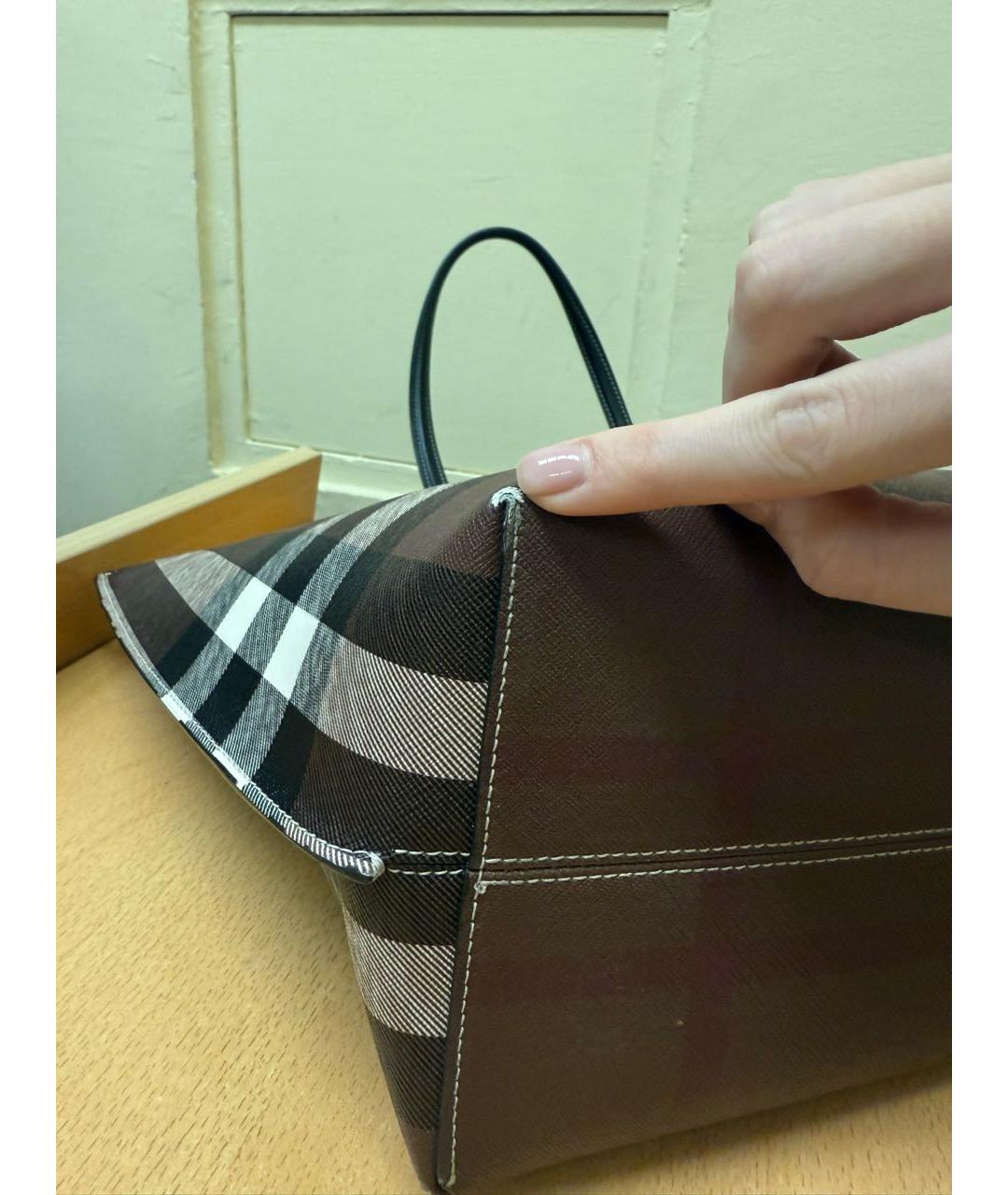 BURBERRY Коричневая кожаная сумка тоут, фото 7