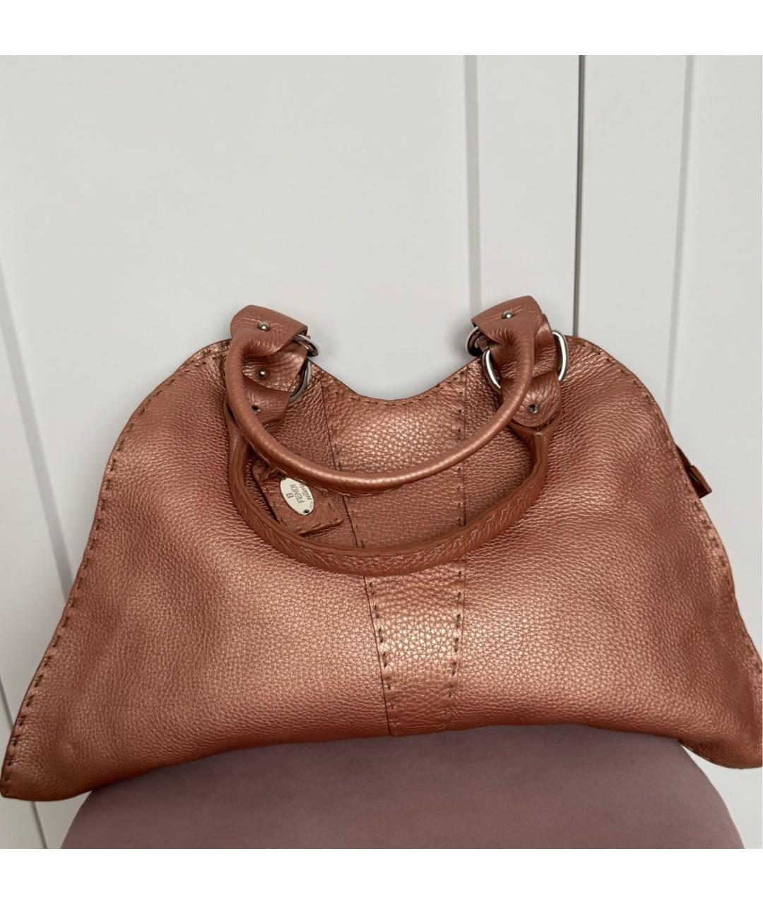 FENDI Розовая кожаная сумка тоут, фото 4
