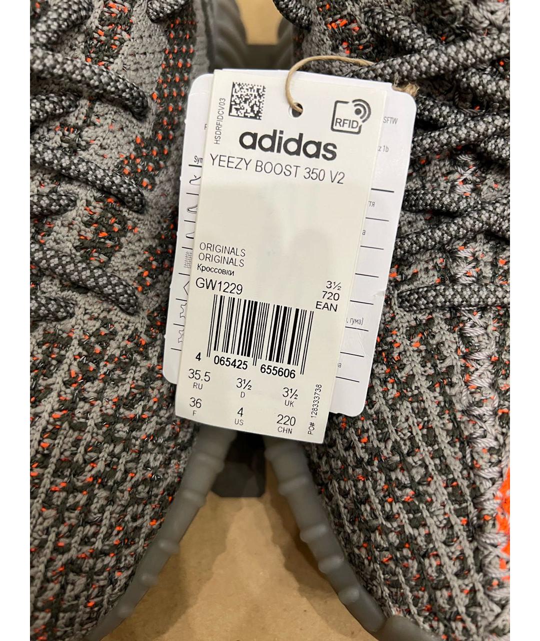 ADIDAS YEEZY Антрацитовые текстильные кроссовки, фото 4