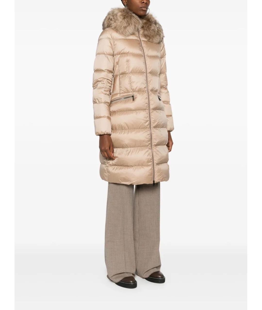 MONCLER Бежевый полиамидовый пуховик, фото 4