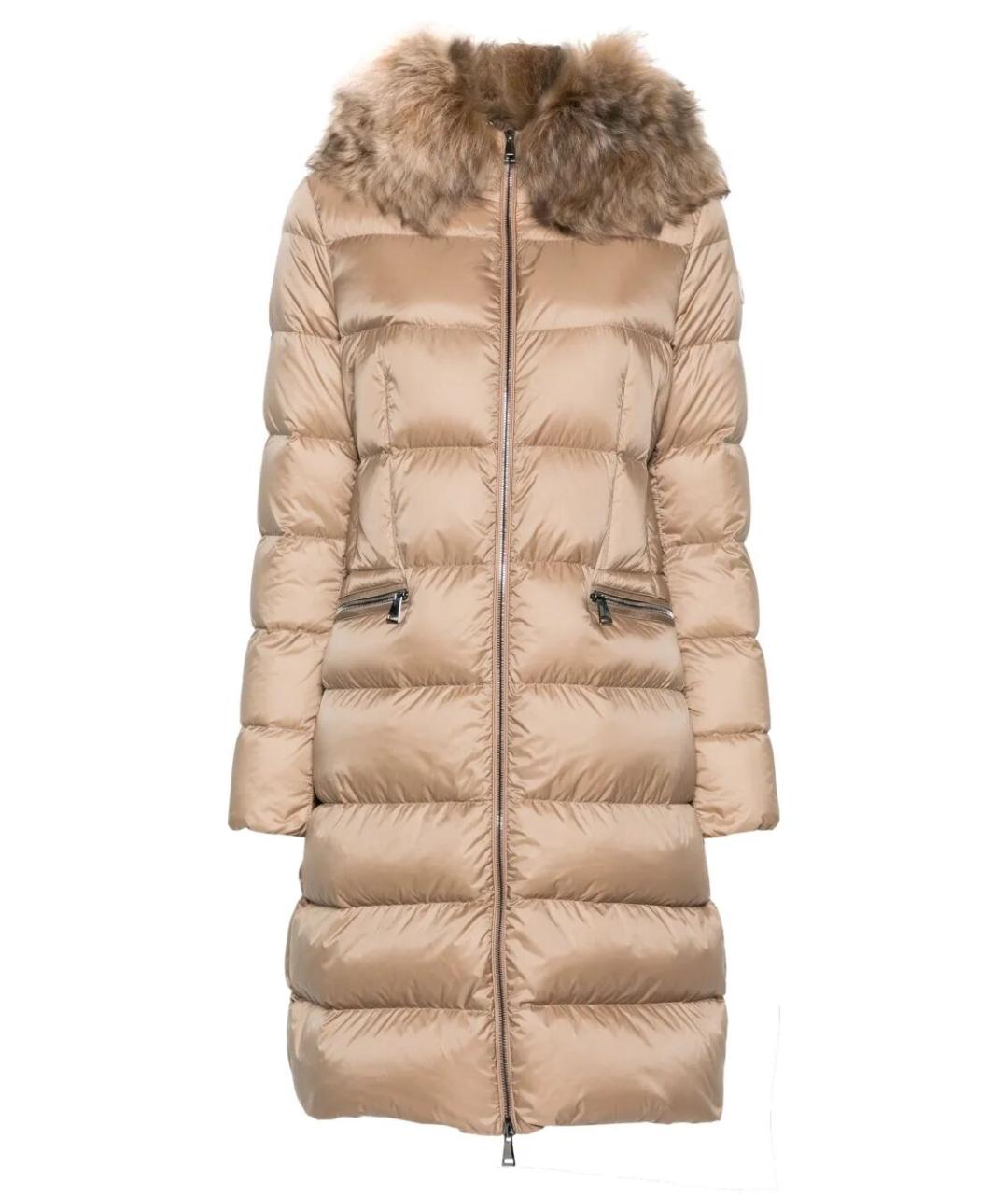 MONCLER Бежевый полиамидовый пуховик, фото 1
