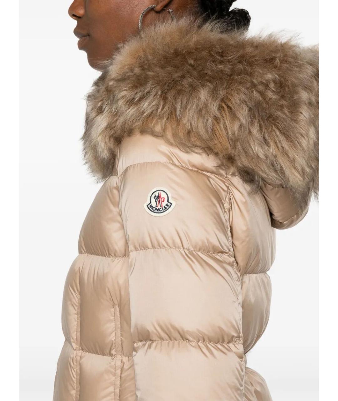 MONCLER Бежевый полиамидовый пуховик, фото 5