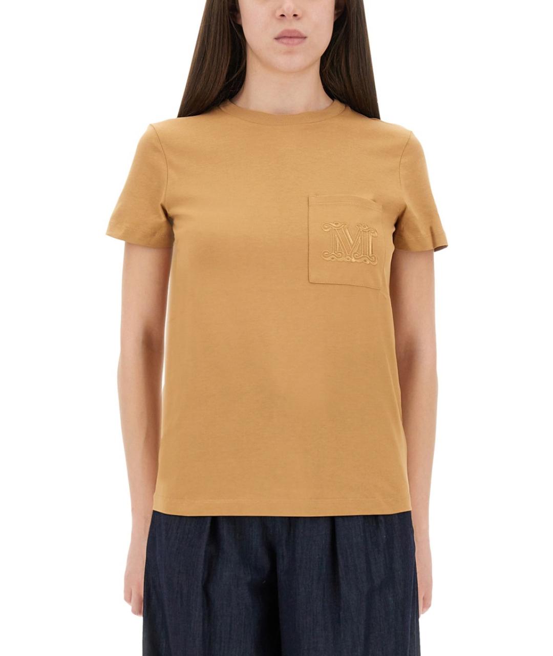 MAX MARA Бежевая хлопковая футболка, фото 5