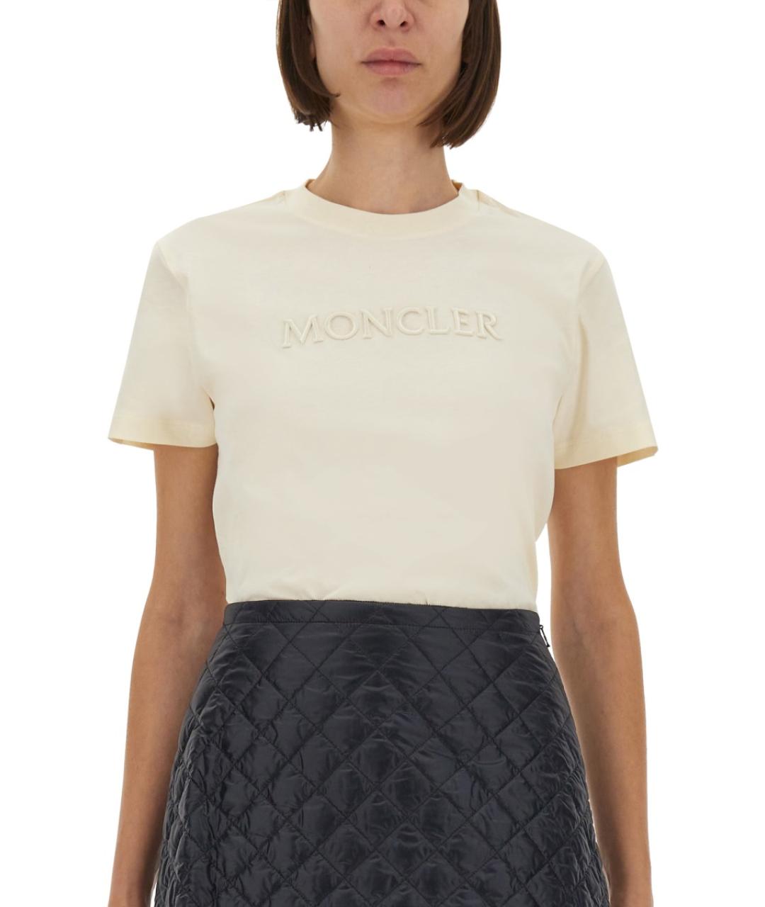 MONCLER Бежевая хлопковая футболка, фото 4