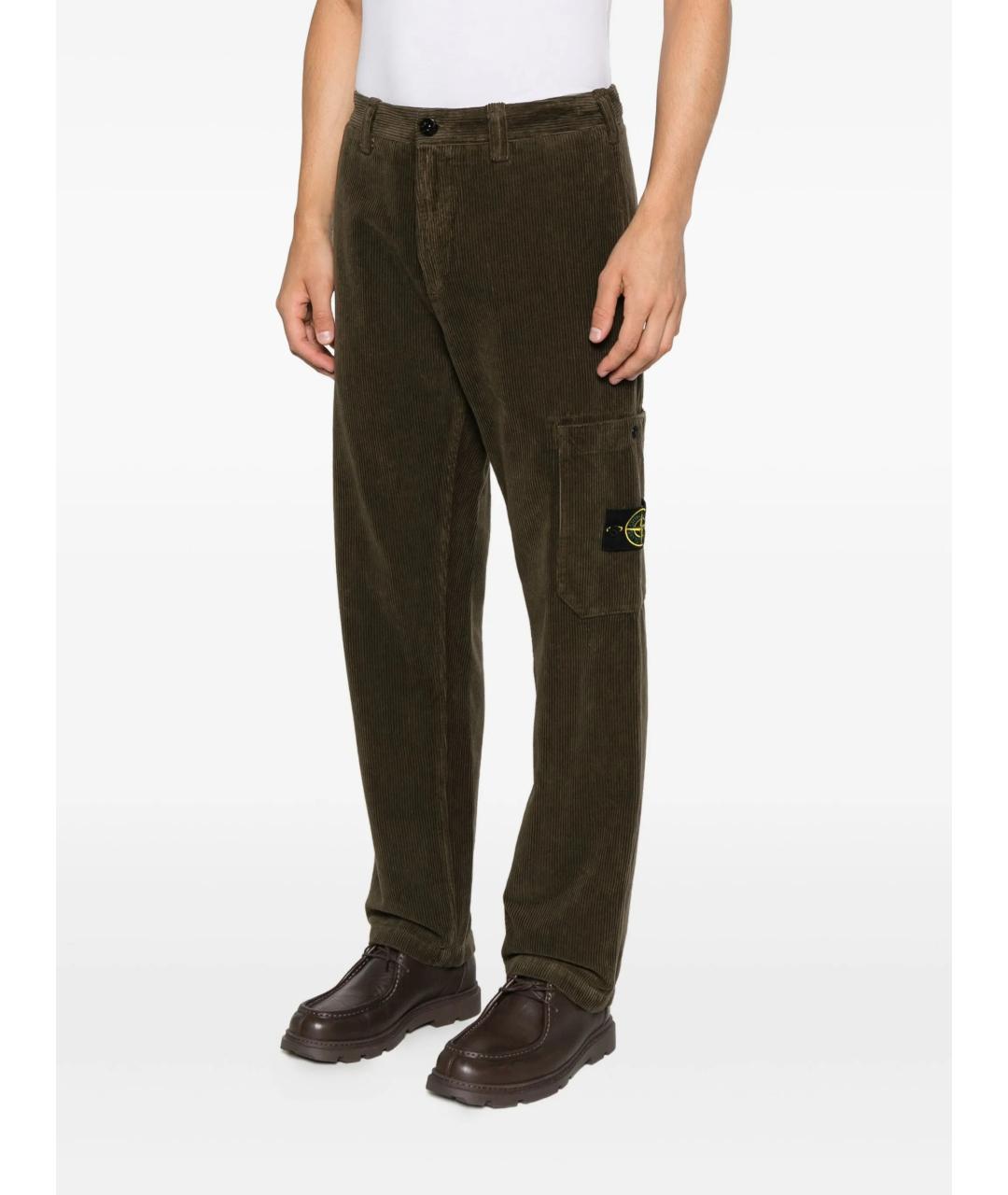 STONE ISLAND Зеленые хлопковые повседневные брюки, фото 3