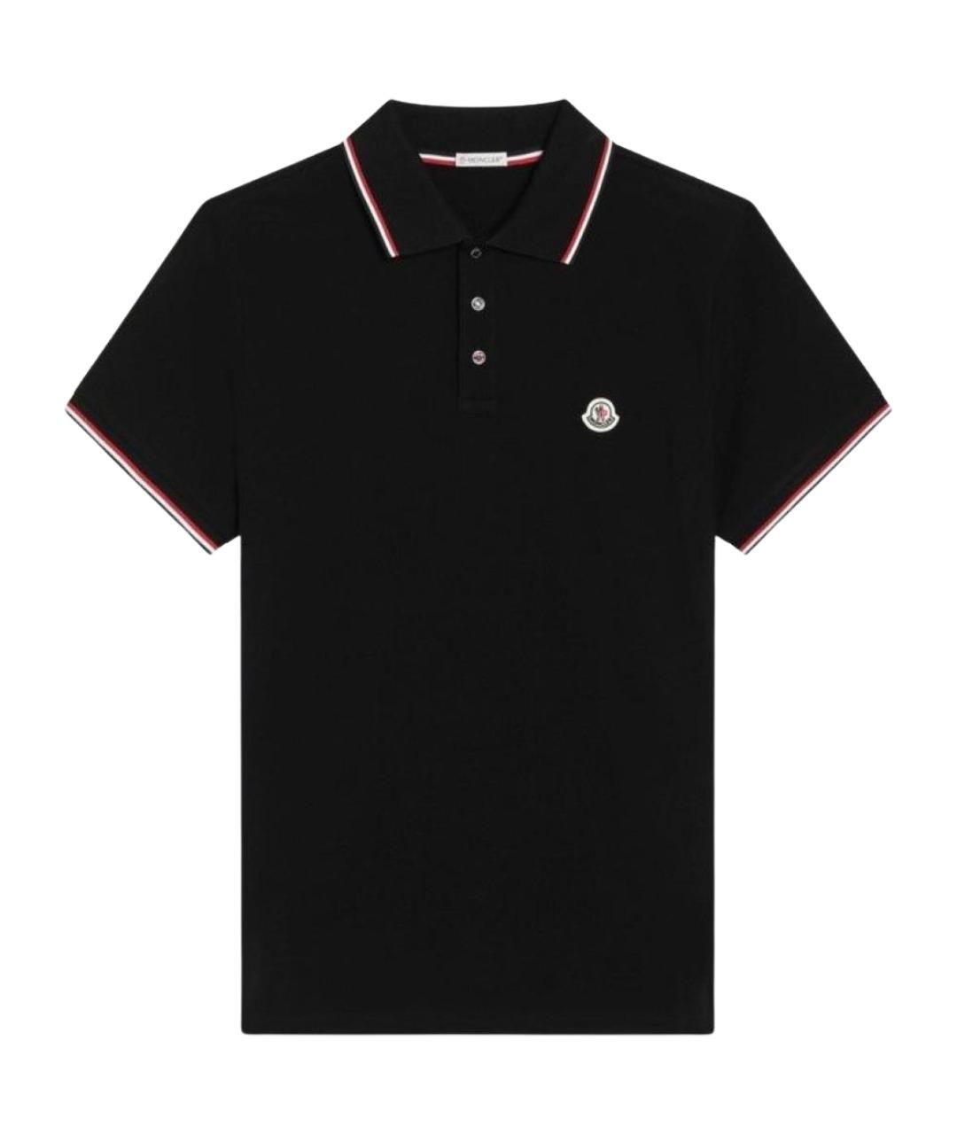 MONCLER Черное хлопковое поло с коротким рукавом, фото 1