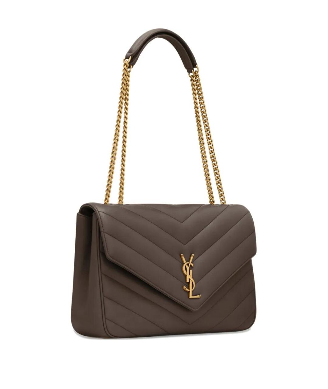 SAINT LAURENT Коричневая кожаная сумка с короткими ручками, фото 2