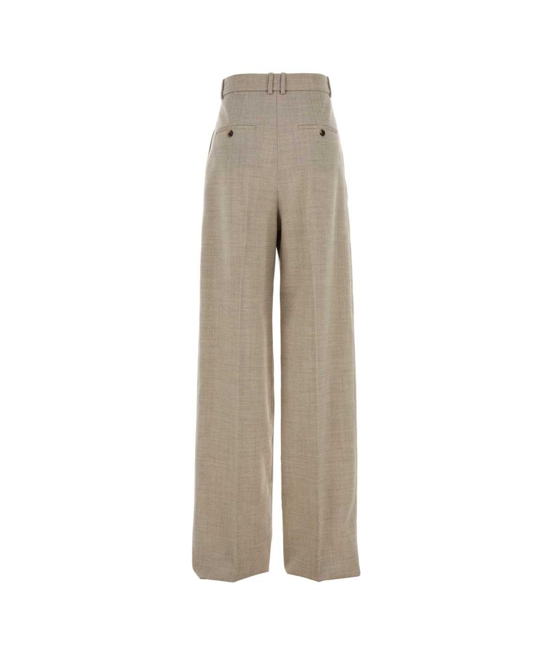 SAINT LAURENT Бежевые шерстяные прямые брюки, фото 2