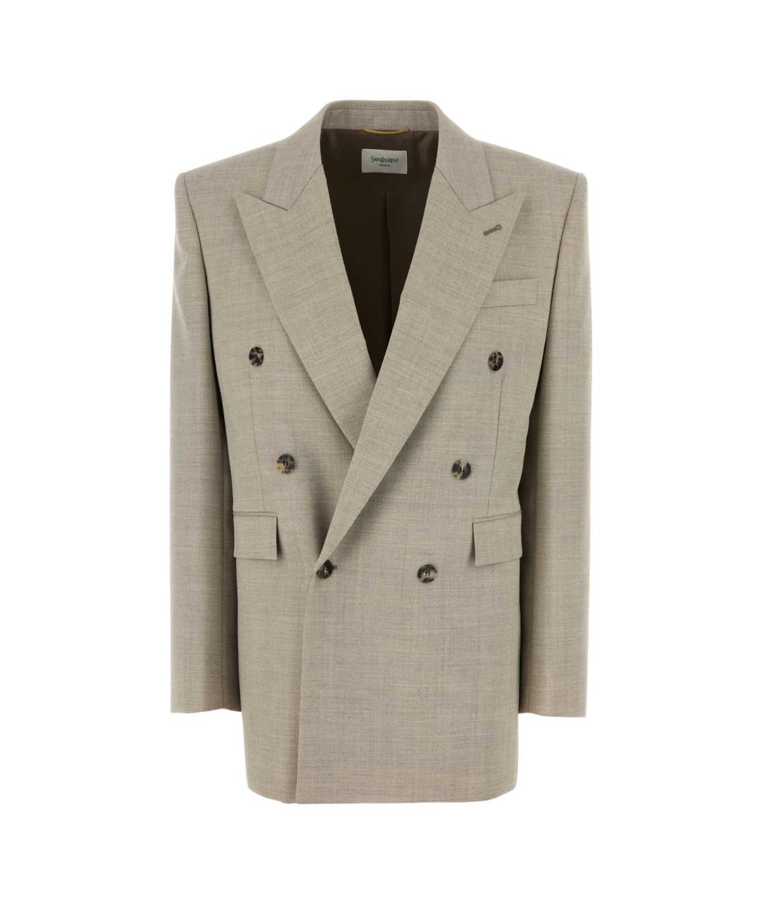 SAINT LAURENT Бежевый шерстяной жакет/пиджак, фото 1