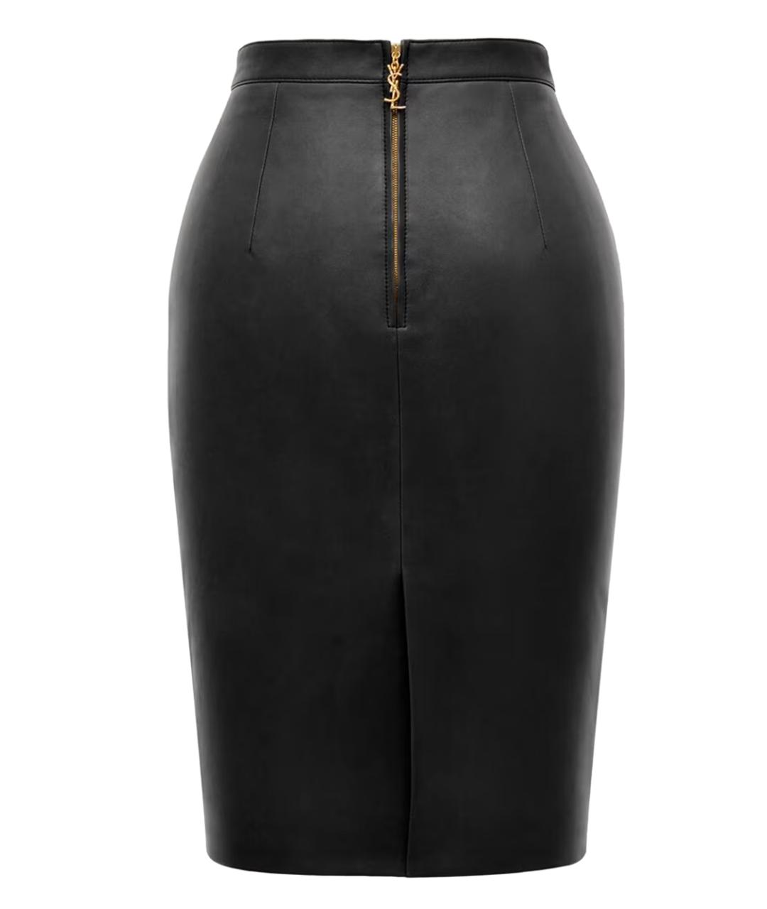 SAINT LAURENT Черная кожаная юбка миди, фото 2