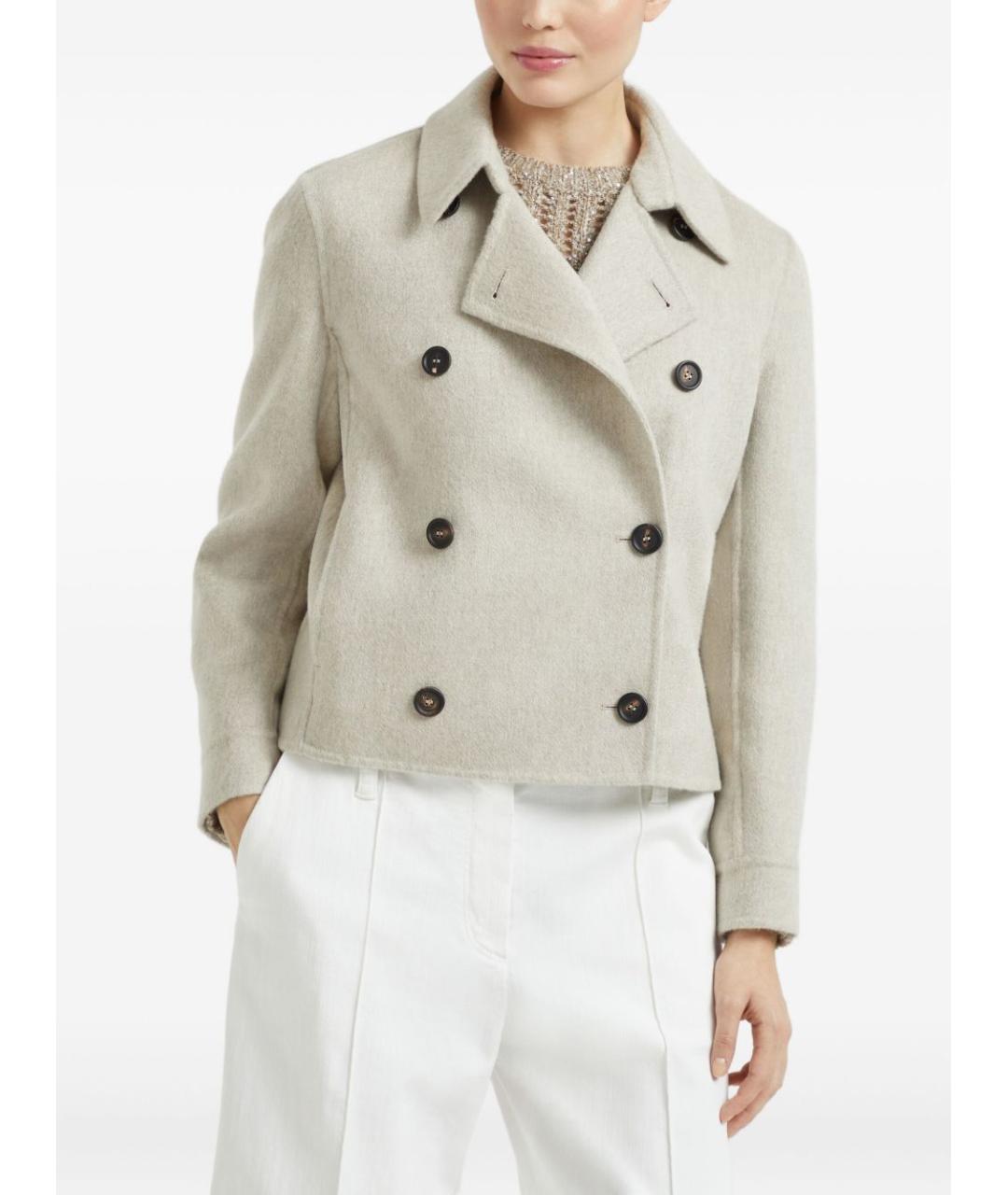 BRUNELLO CUCINELLI Бежевое кашемировое пальто, фото 4