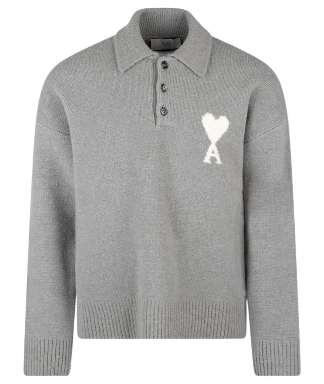 Ami Paris Серый шерстяной джемпер / свитер, фото 1