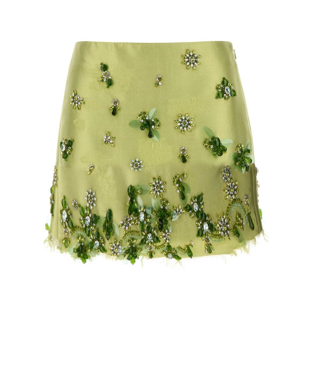 PRADA Зеленая шелковая юбка мини, фото 1