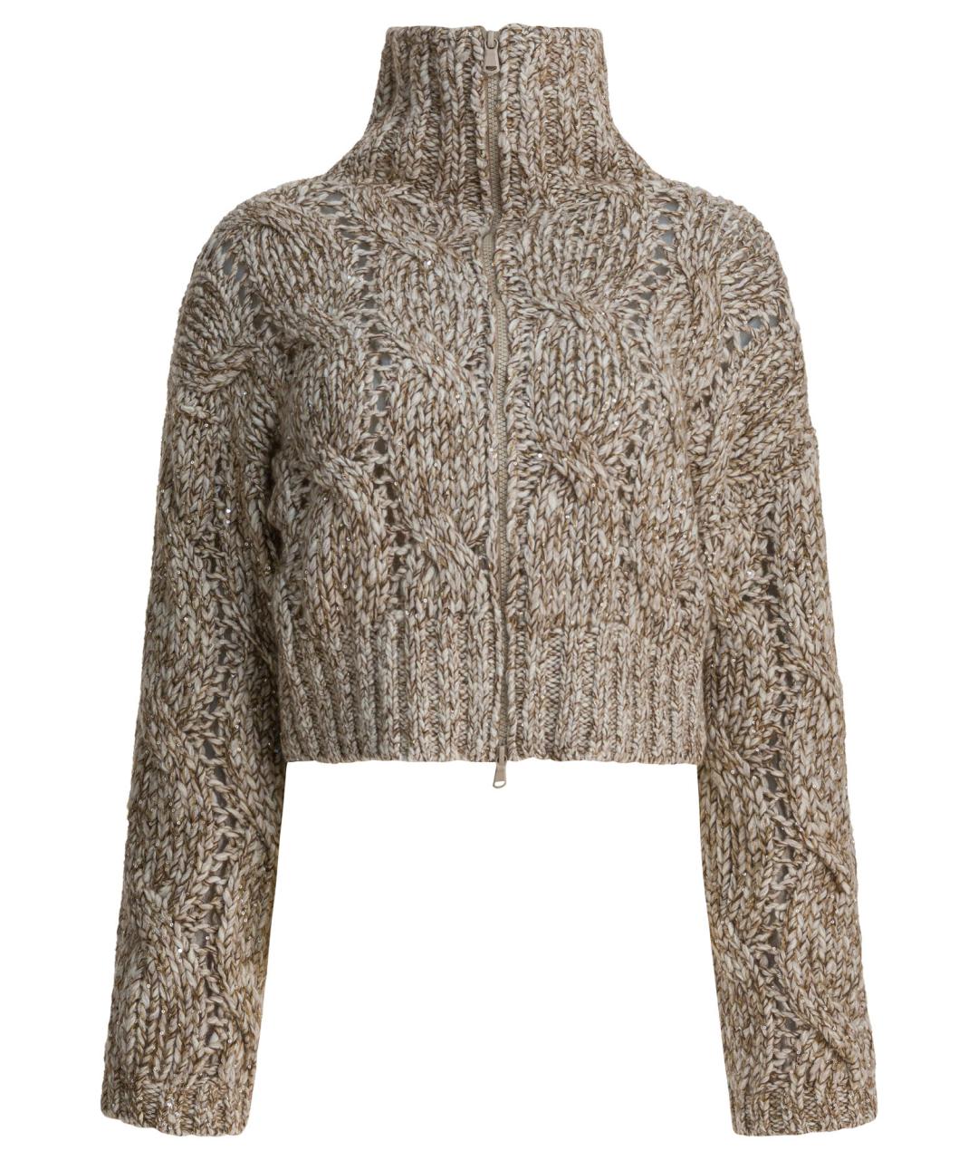 BRUNELLO CUCINELLI Бежевый шерстяной кардиган, фото 1