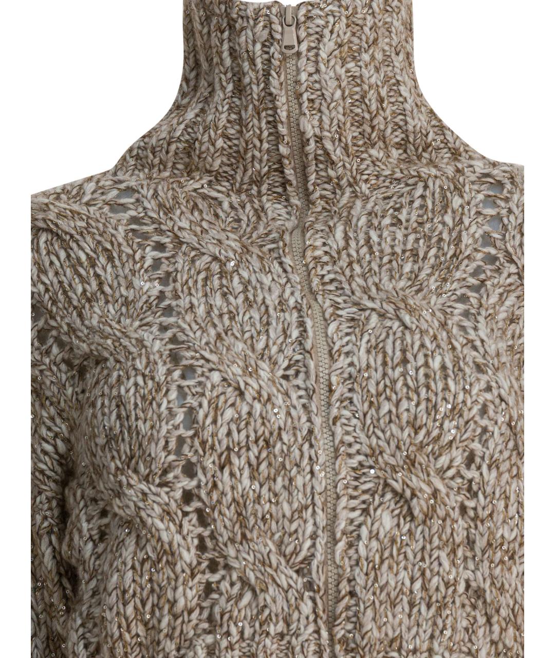 BRUNELLO CUCINELLI Бежевый шерстяной кардиган, фото 3