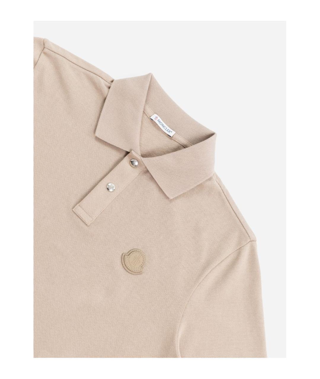 MONCLER Бежевое хлопковое поло с коротким рукавом, фото 2
