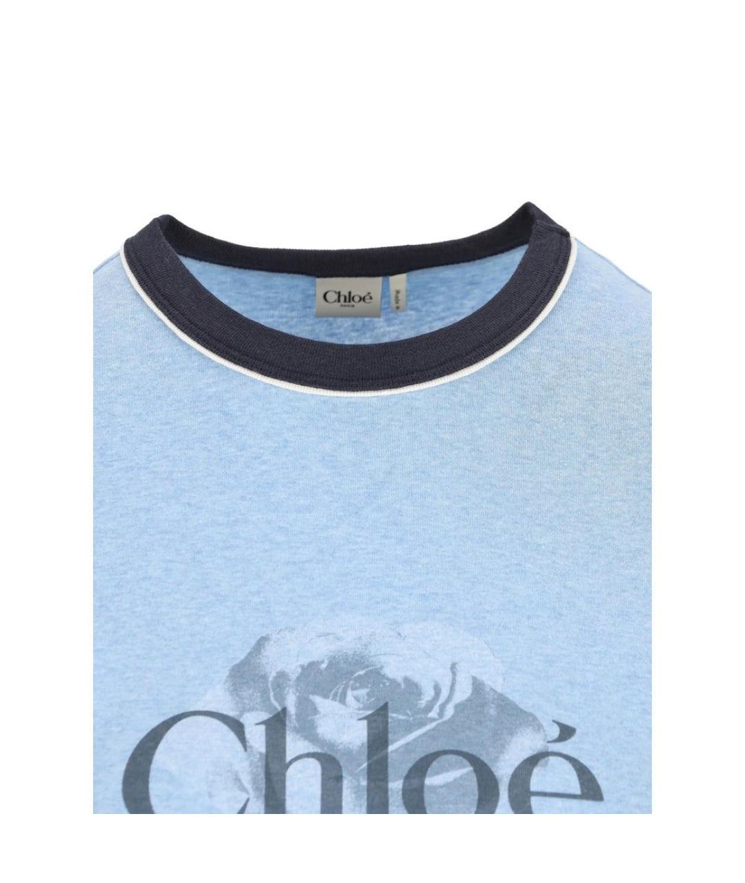 CHLOE Голубая хлопковая футболка, фото 4