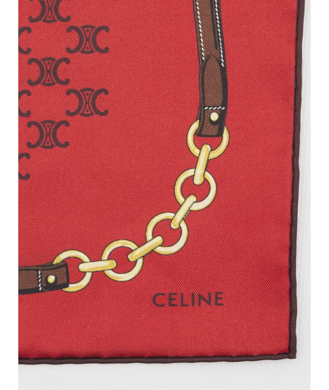 CELINE Красный шелковый шарф, фото 2