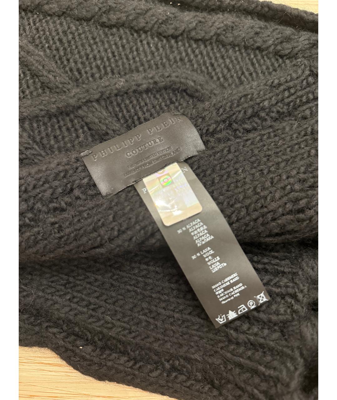 PHILIPP PLEIN Черный шерстяной шарф, фото 3