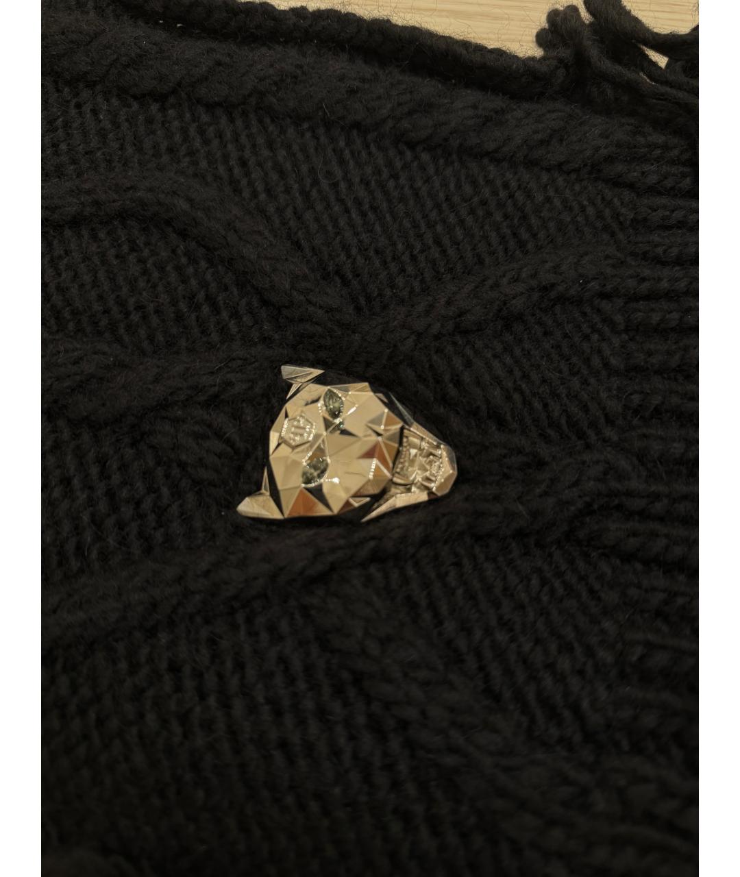 PHILIPP PLEIN Черный шерстяной шарф, фото 4