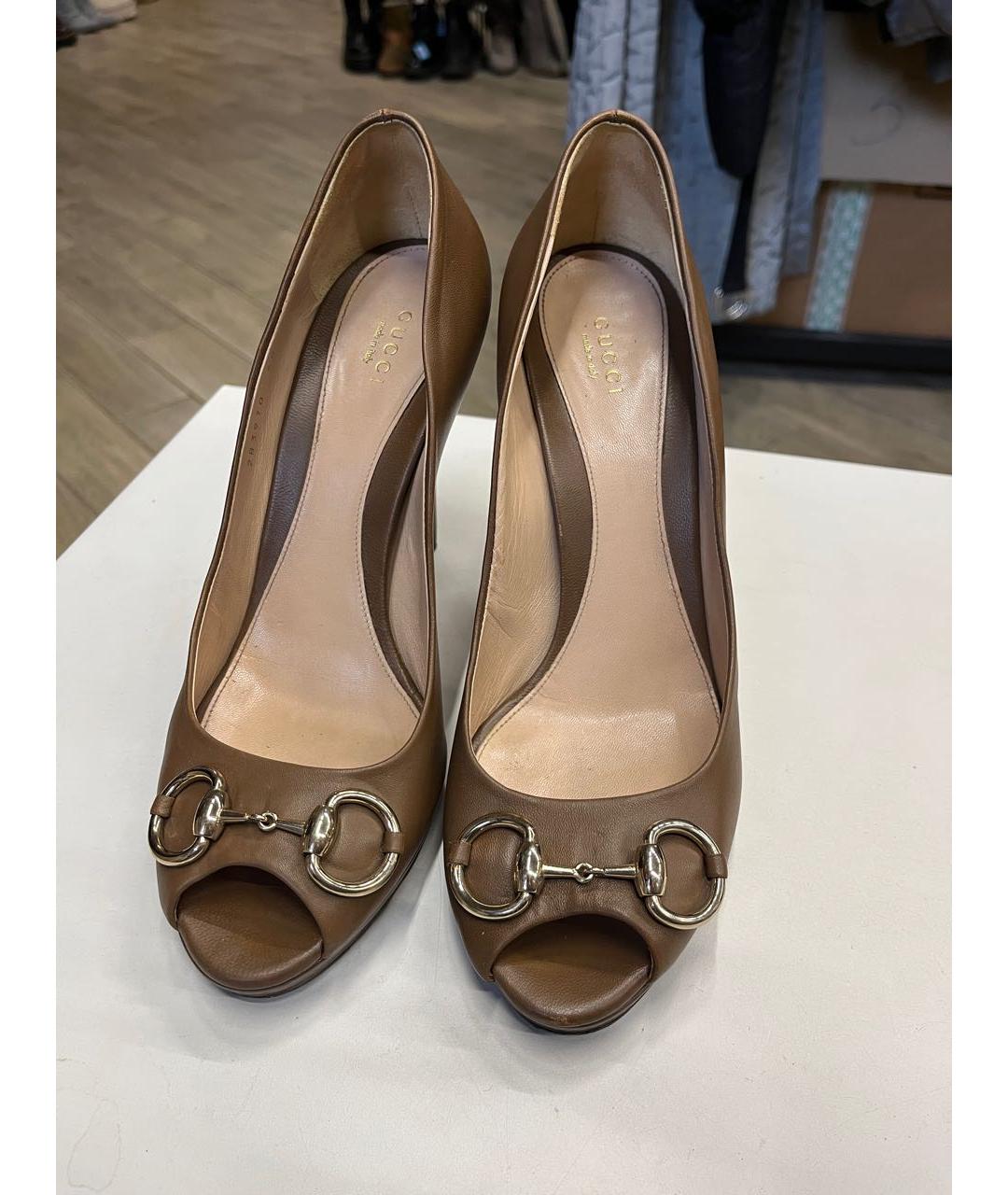 GUCCI Коричневые кожаные туфли, фото 2