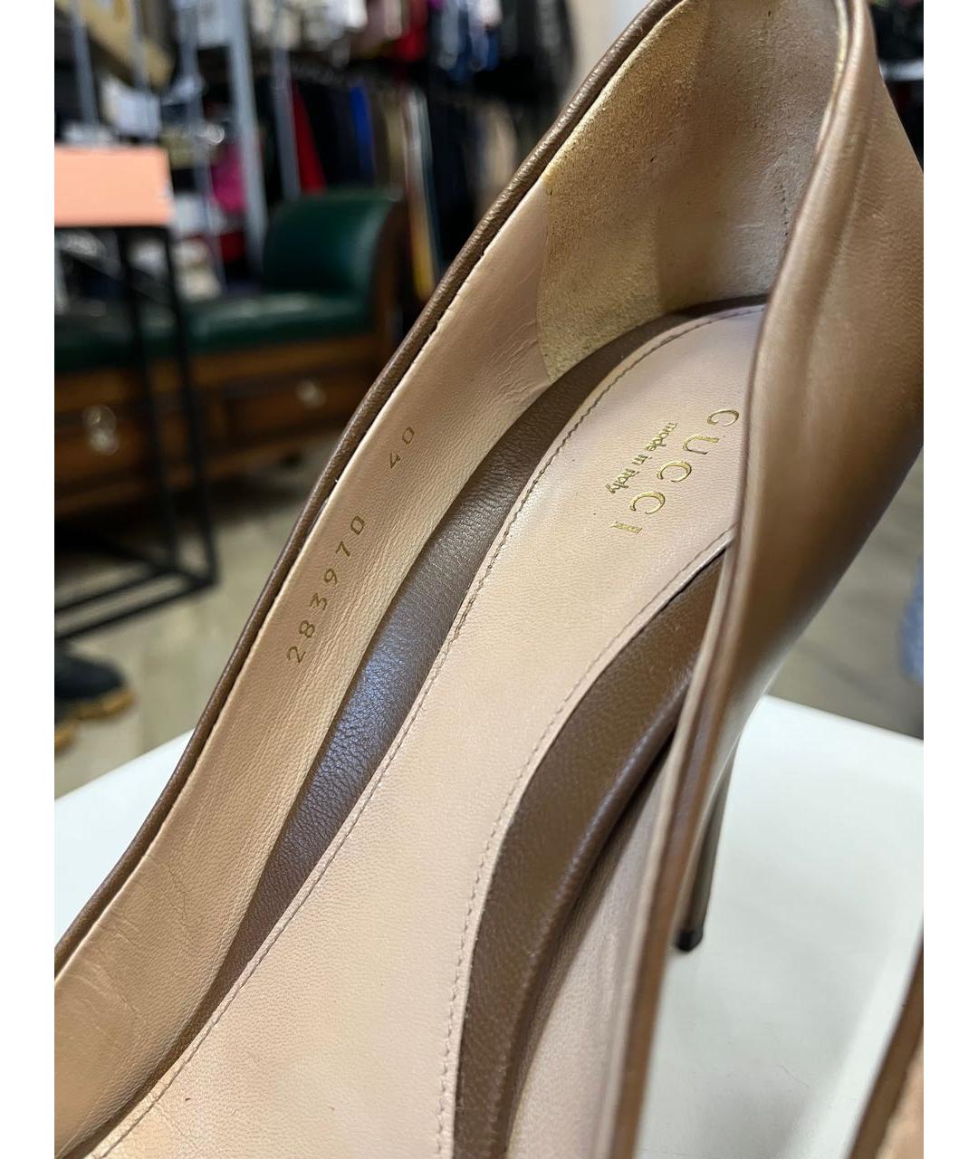 GUCCI Коричневые кожаные туфли, фото 3