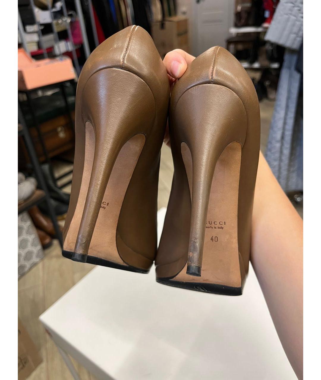 GUCCI Коричневые кожаные туфли, фото 7