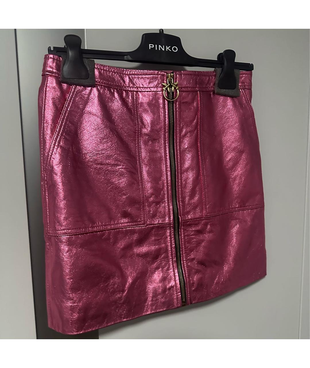 PINKO Розовая кожаная юбка мини, фото 7